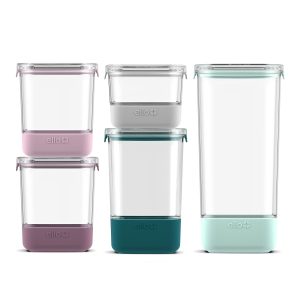 Plastic Food Storage Canisters with Airtight Lids. Set of 5